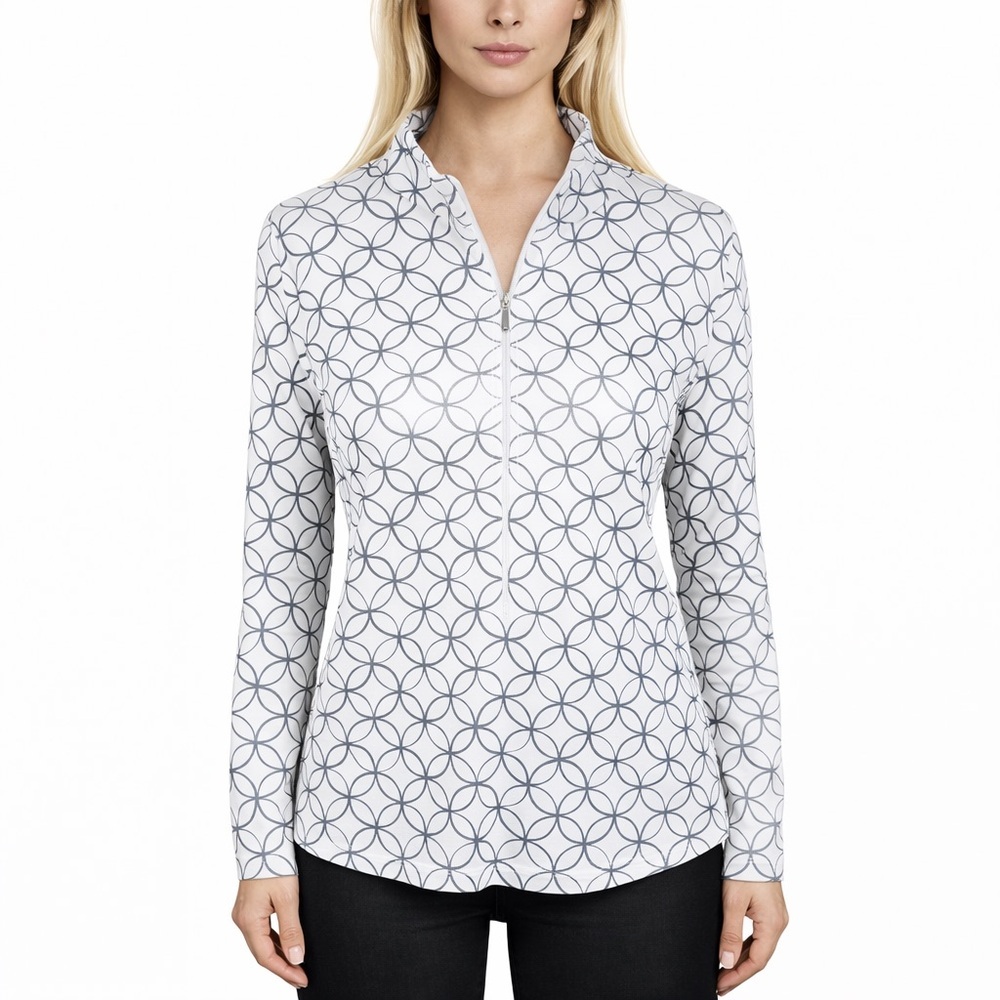 San Soleil UPF 50 Golf Top White w/Shimmer Print 1/4 Zip Active L/S Size S